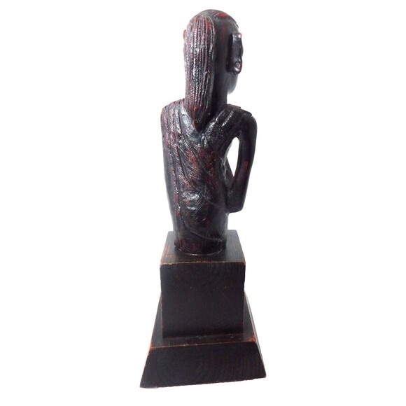 African Hand Woodcarved Idol Statue Wood Tribal Sculpture Bust Exotic Janus ? - Picture 4 of 11